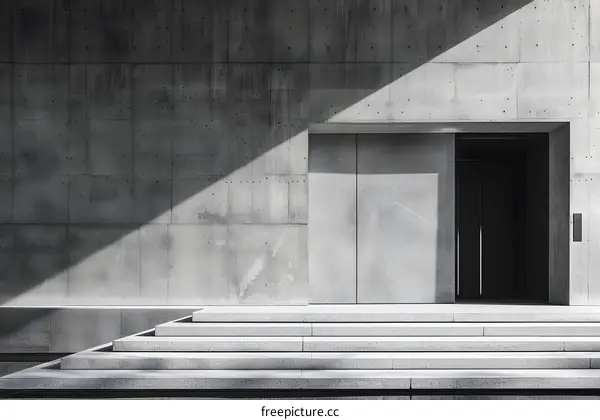 Minimalist Concrete Building Entrance with Stairs and Door