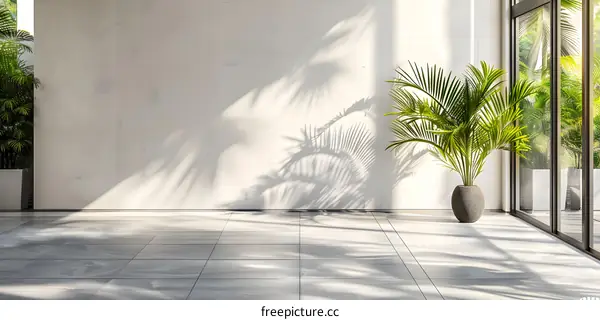 Minimalist Interior Design With Palm Plant and Sunlight