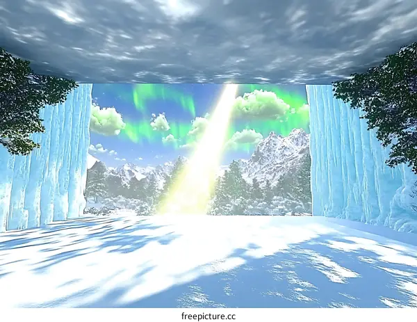 Winter Wonderland Landscape With Aurora Borealis