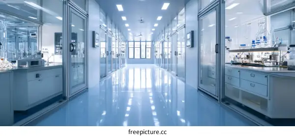 Modern Laboratory Corridor with Glass Walls