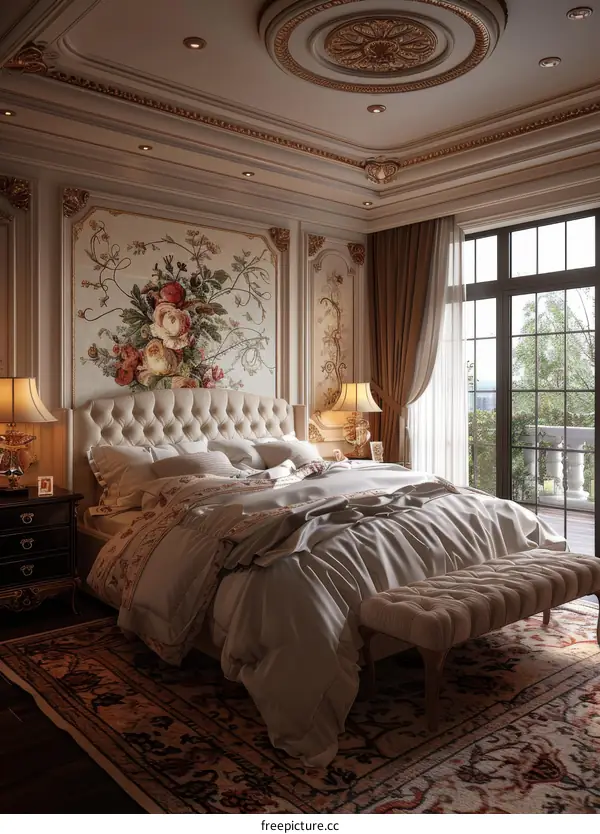 Elegant Luxury Bedroom Interior Design with Floral Decor