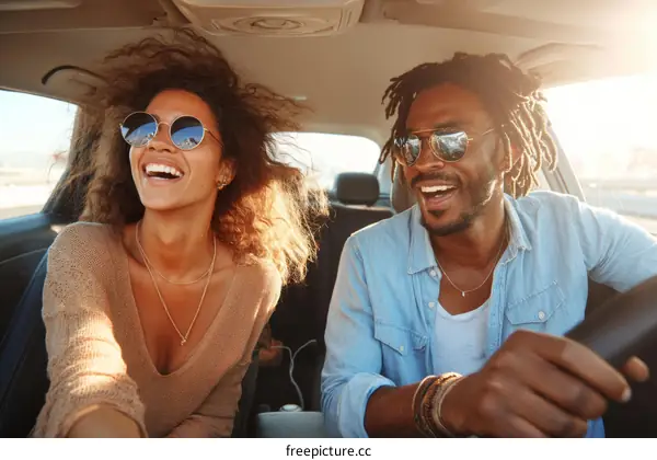 Happy Couple Enjoying Car Trip