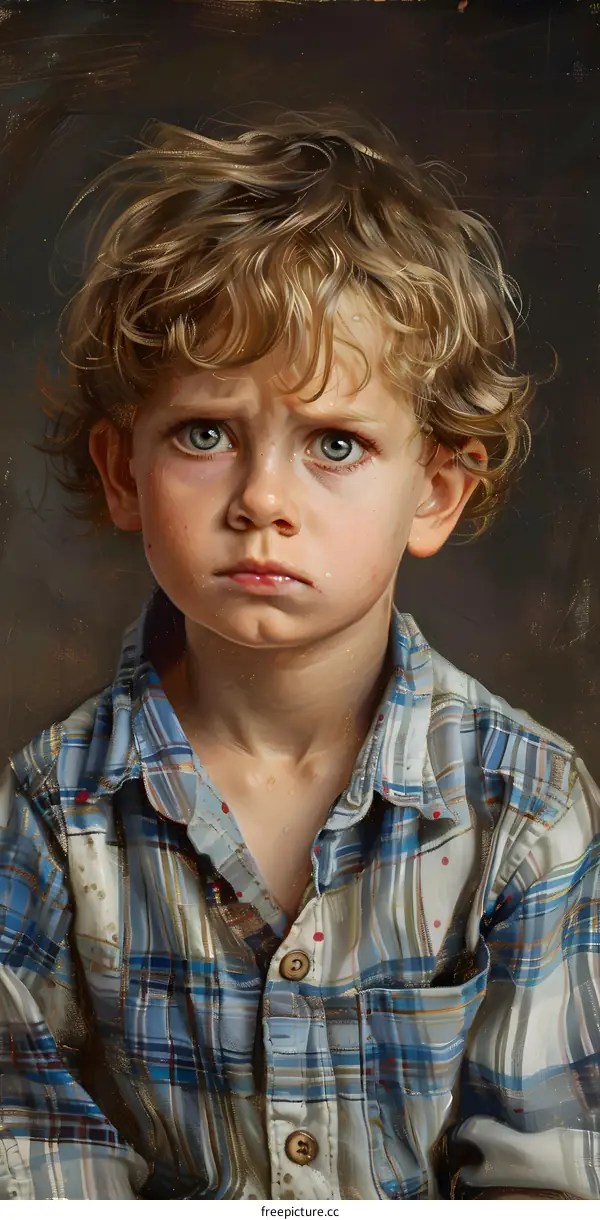 Portrait of a Young Boy with a Serious Expression