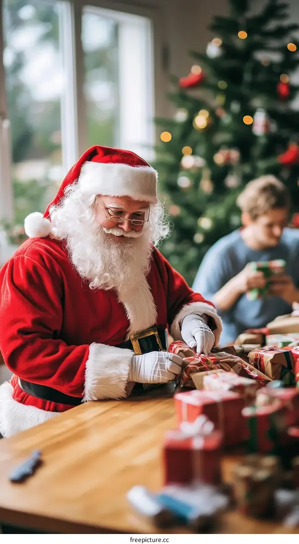 Santa Claus Prepares Christmas Gifts with Children