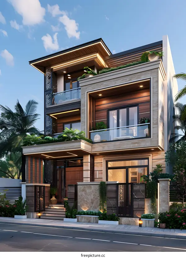 A Modern House with Palm Trees