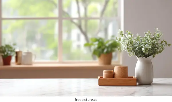 A Simple and Cozy Kitchen Table Scene with Plants