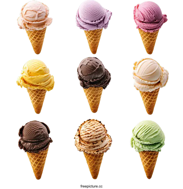 [Transparent Background PNG]Assorted Ice Cream Cones Collection