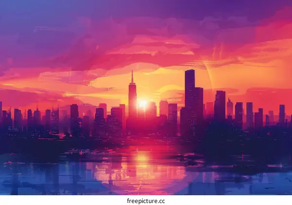 Cityscape Sunset with Reflections