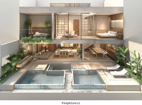 Modern Japanese-Style House with Pool Design