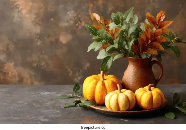Autumn Thanksgiving Decorative Arrangement of Pumpkins and Flowers