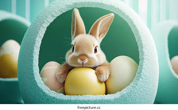 Easter Bunny in Nest with Eggs