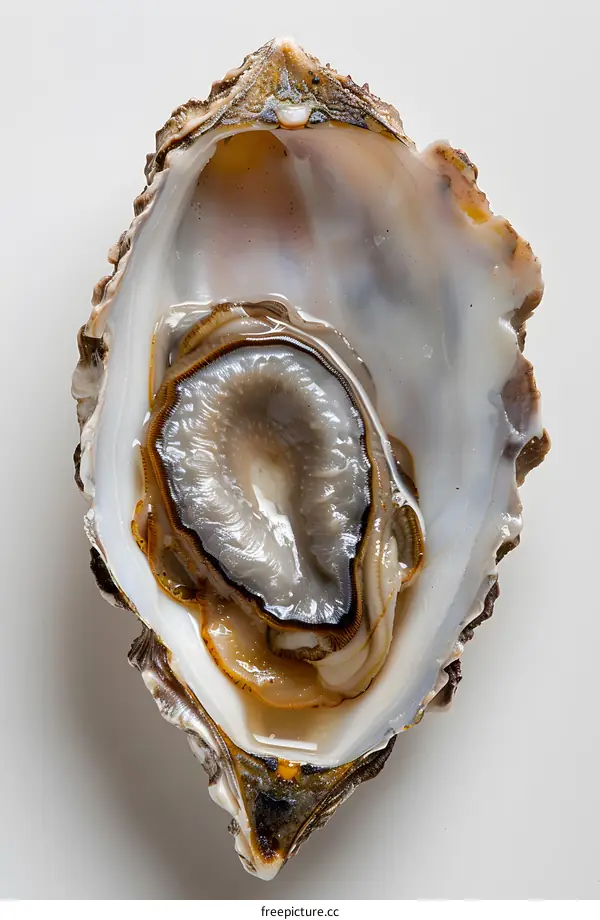 A close up image of an oyster on a white background