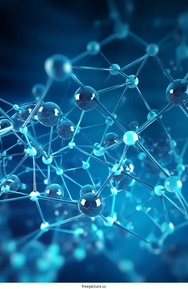 Blue translucent molecular structure on dark blue background