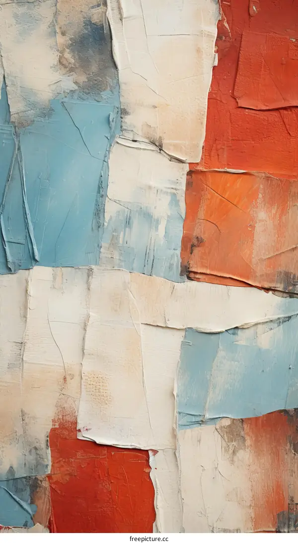 Abstract painting with blue, white and red colors