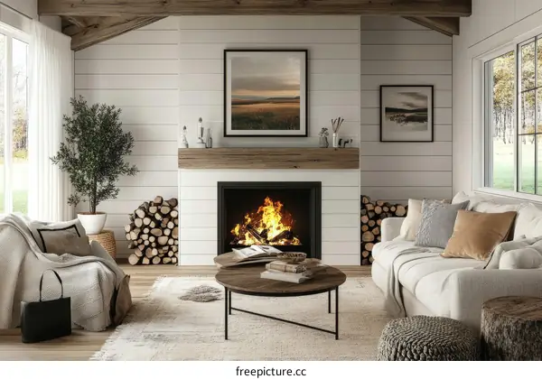 Cozy Farmhouse Living Room with Fireplace