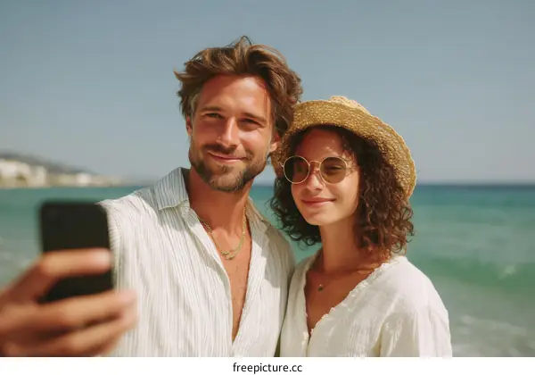 Couple Taking Selfie on Beach Vacation