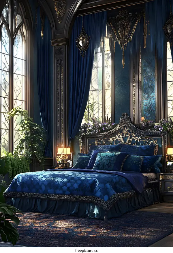Blue and Gold Bedroom Interior Design