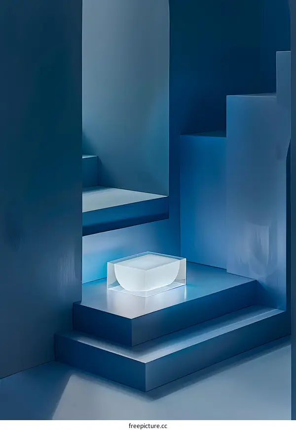 Abstract Blue Minimalist Background with a White Bowl