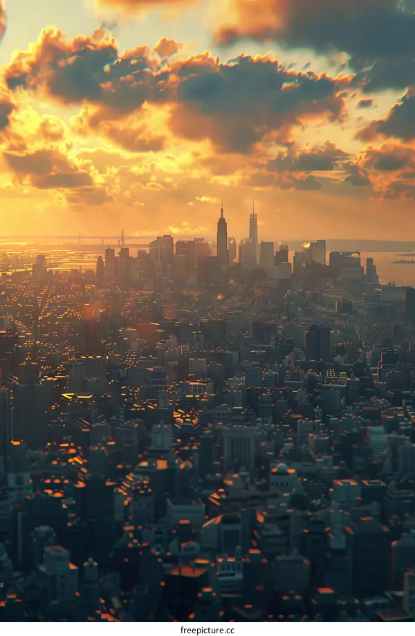The Stunning Skyline of Manhattan Lit by the Setting Sun