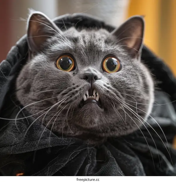 British Shorthair Cat Dressed as a Vampire