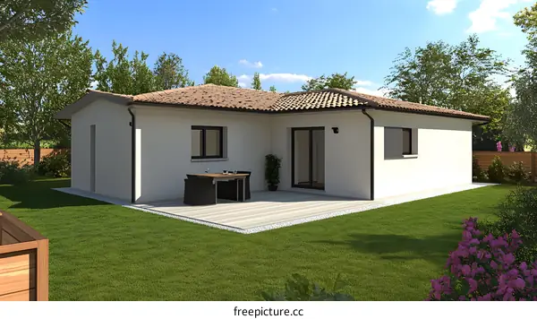 Modern White House with Patio and Garden