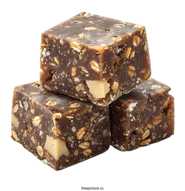 [Transparent Background PNG]Three chocolate protein bars with oats and seeds