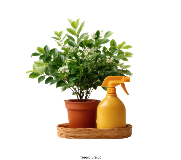 [Transparent Background PNG]Houseplant in Terracotta Pot with Spray Bottle