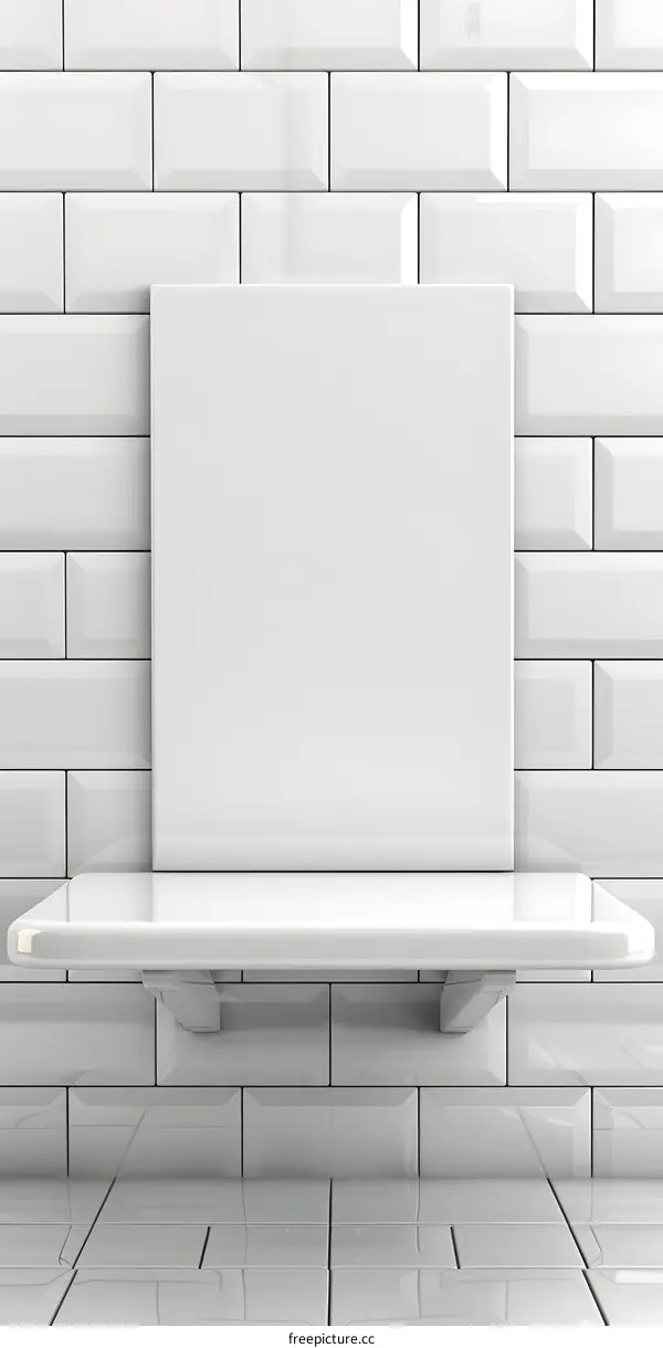 White Tile Shelf Mockup with Blank Sign