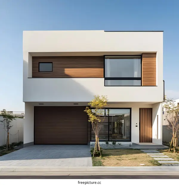 Modern Two Story House with Garage and Wooden Accents