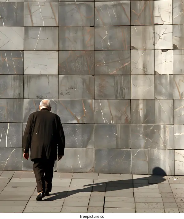A Senior Man Walking Away From A Wall