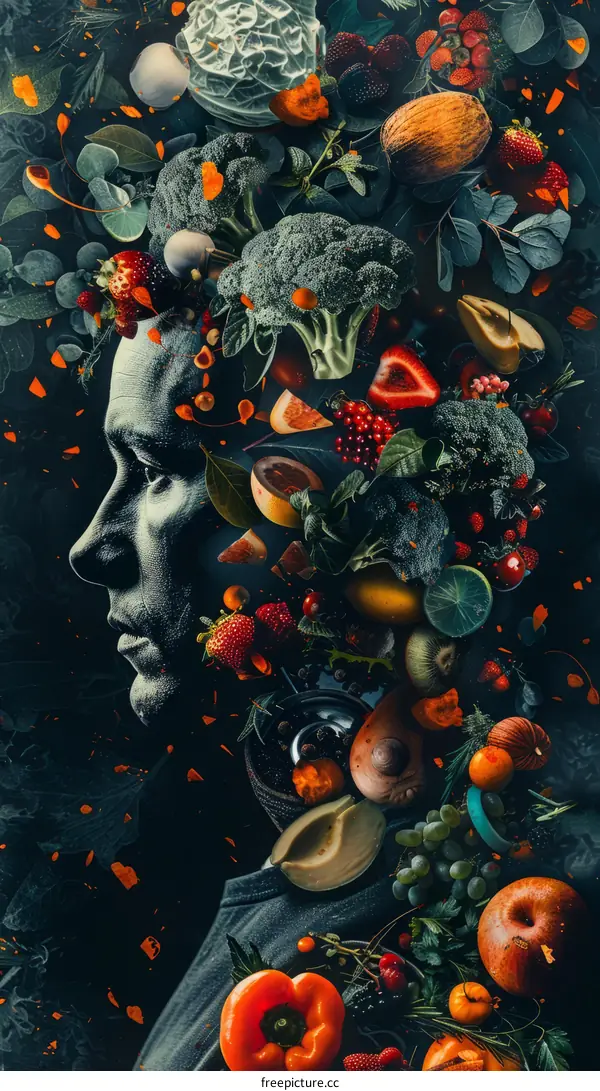 Portrait of a man made of fruits and vegetables