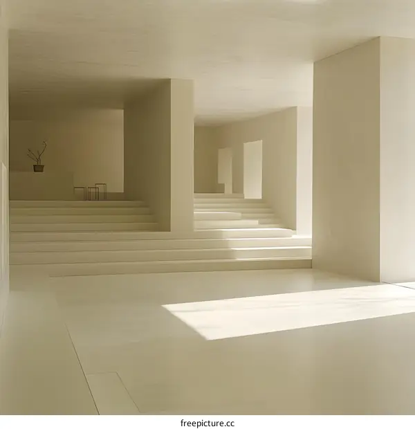 Modern Minimalist White Interior Design with Stairs and Sunlight