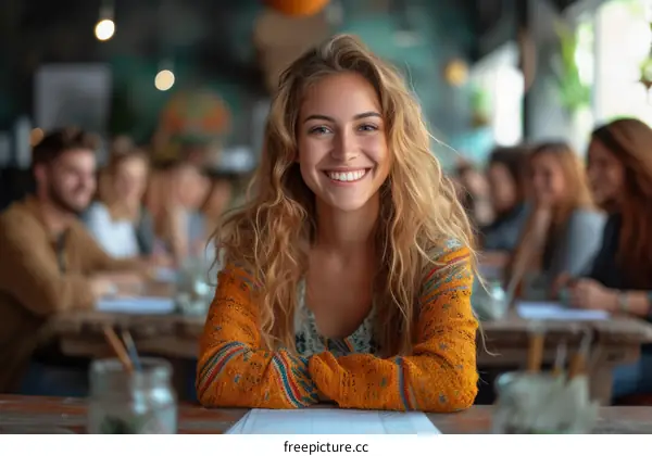 Portrait of a smiling young woman with long blond hair
