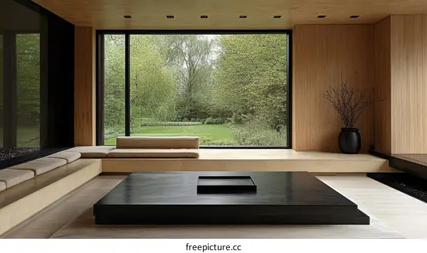 Modern Minimalist Living Room with Garden View
