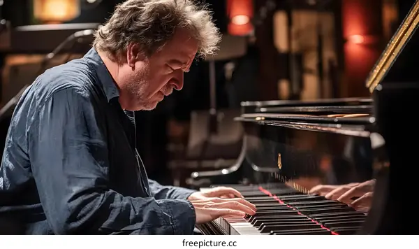 Man Playing Piano in Concert Hall