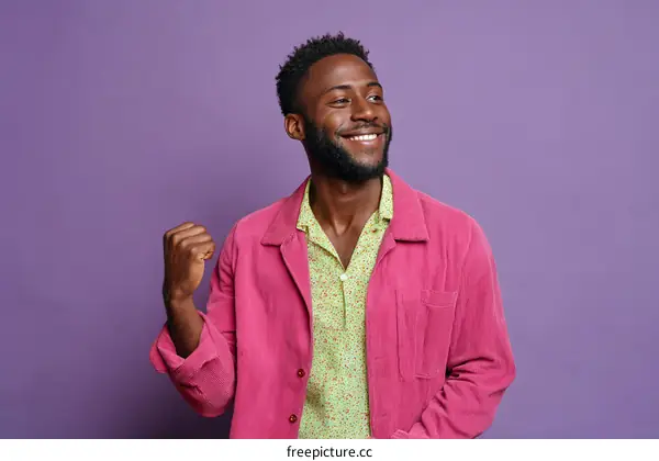 Happy African Man in a Pink Jacket