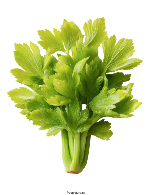 [Transparent Background PNG]Fresh Celery Stalks with Leaves Close-up