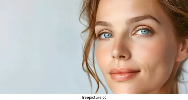 Closeup Portrait of a Woman with Blue Eyes and Blonde Hair