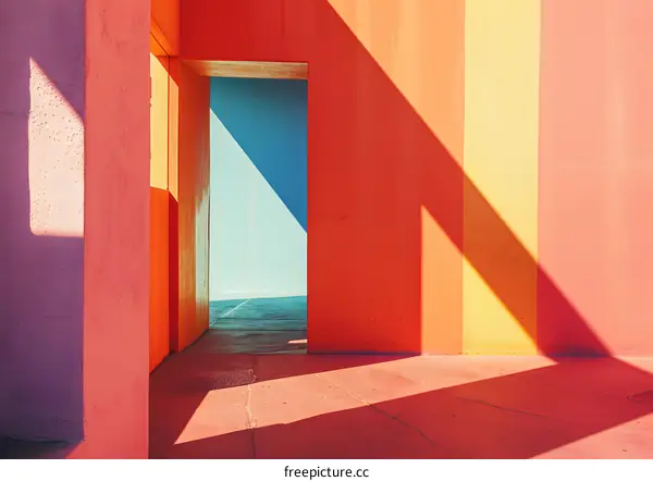 Colorful Walls and Shadows Create Geometric Shapes