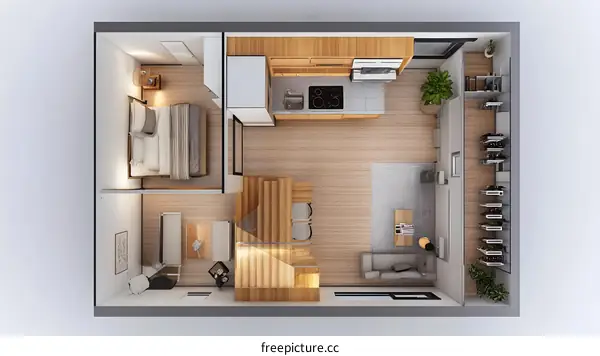 Modern Apartment Floor Plan with Kitchen, Bedroom, and Living Room