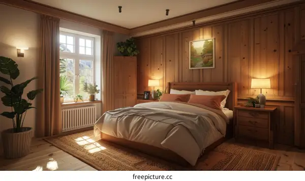 Cozy Wooden Bedroom Interior Design Illustration
