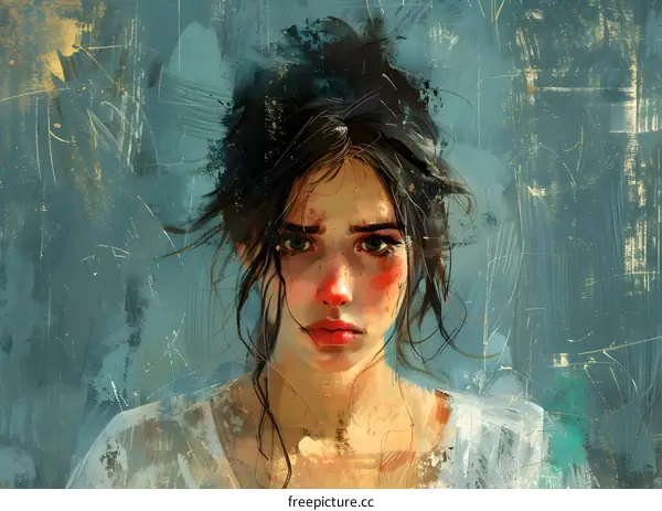 portrait of a crying woman with brown hair