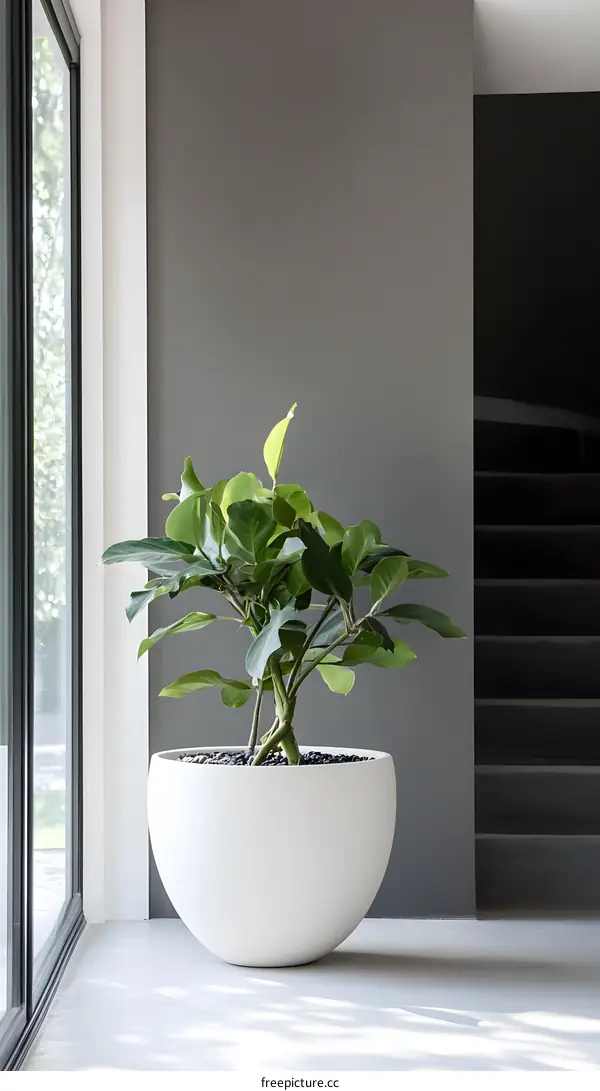 Large White Potted Plant in a Modern Minimalist Home