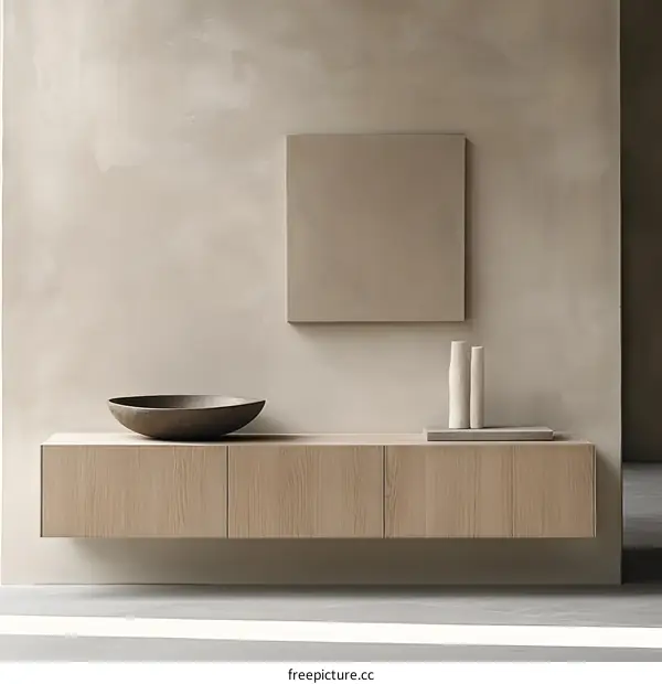 Minimalist Interior Design with Wooden Cabinet and Decorative Elements