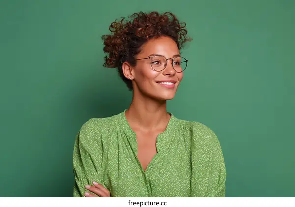 Smiling African American Woman in a Green Dress