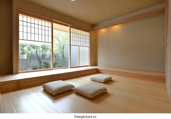 Minimalist Japanese Interior Design with Wooden Floor and Cushions