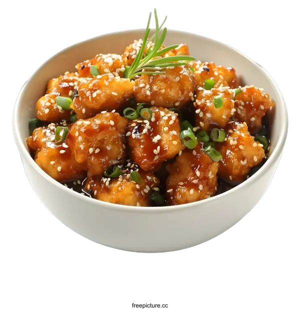 [Transparent Background PNG]Sesame Chicken in a Bowl