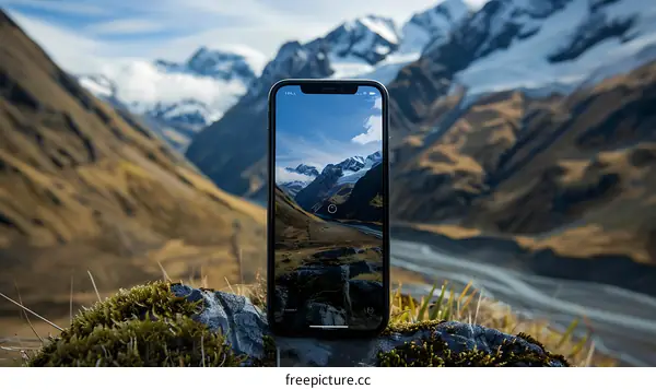 Smartphone Capturing Mountain Landscape