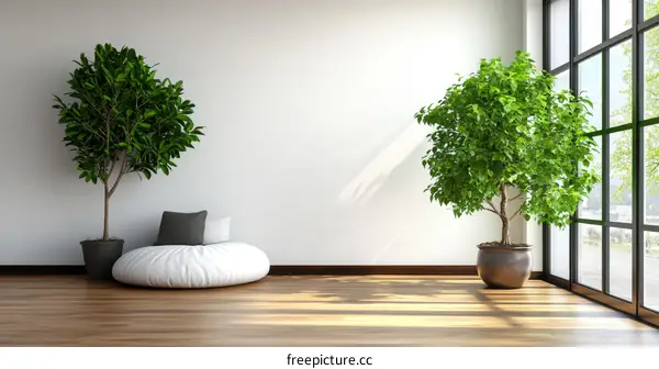 Modern Minimalist Living Room with Lush Greenery