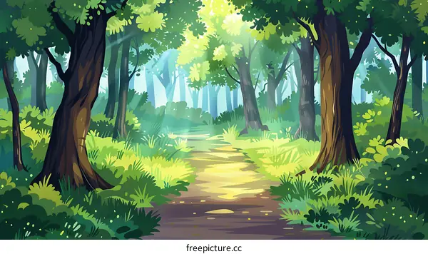 Sunlight Shining Through The Trees In The Forest